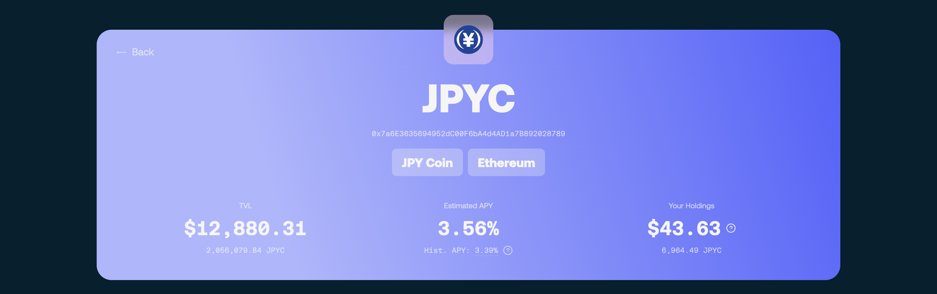 Vault header with summary metrics