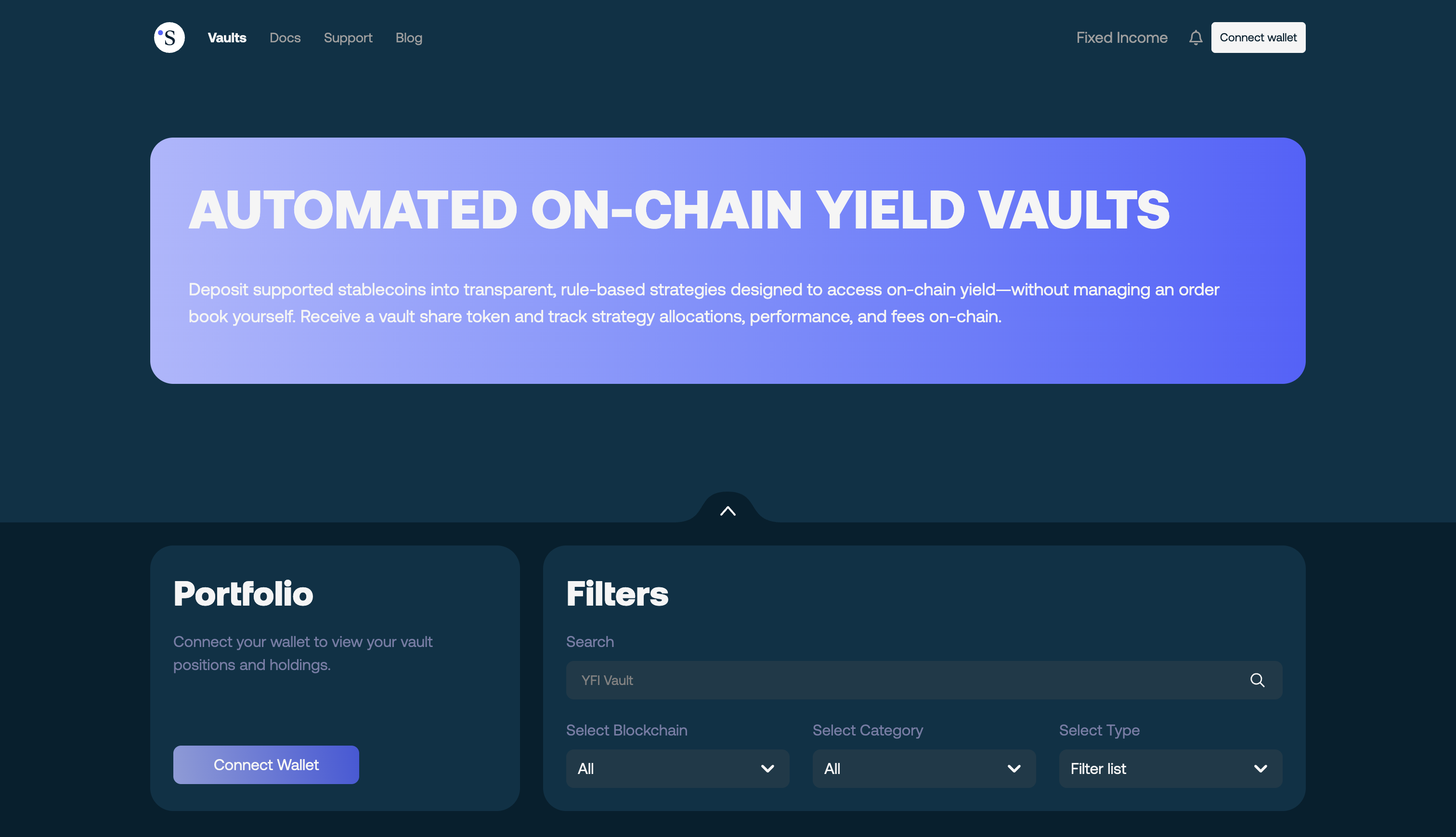 Vault app before connecting a wallet